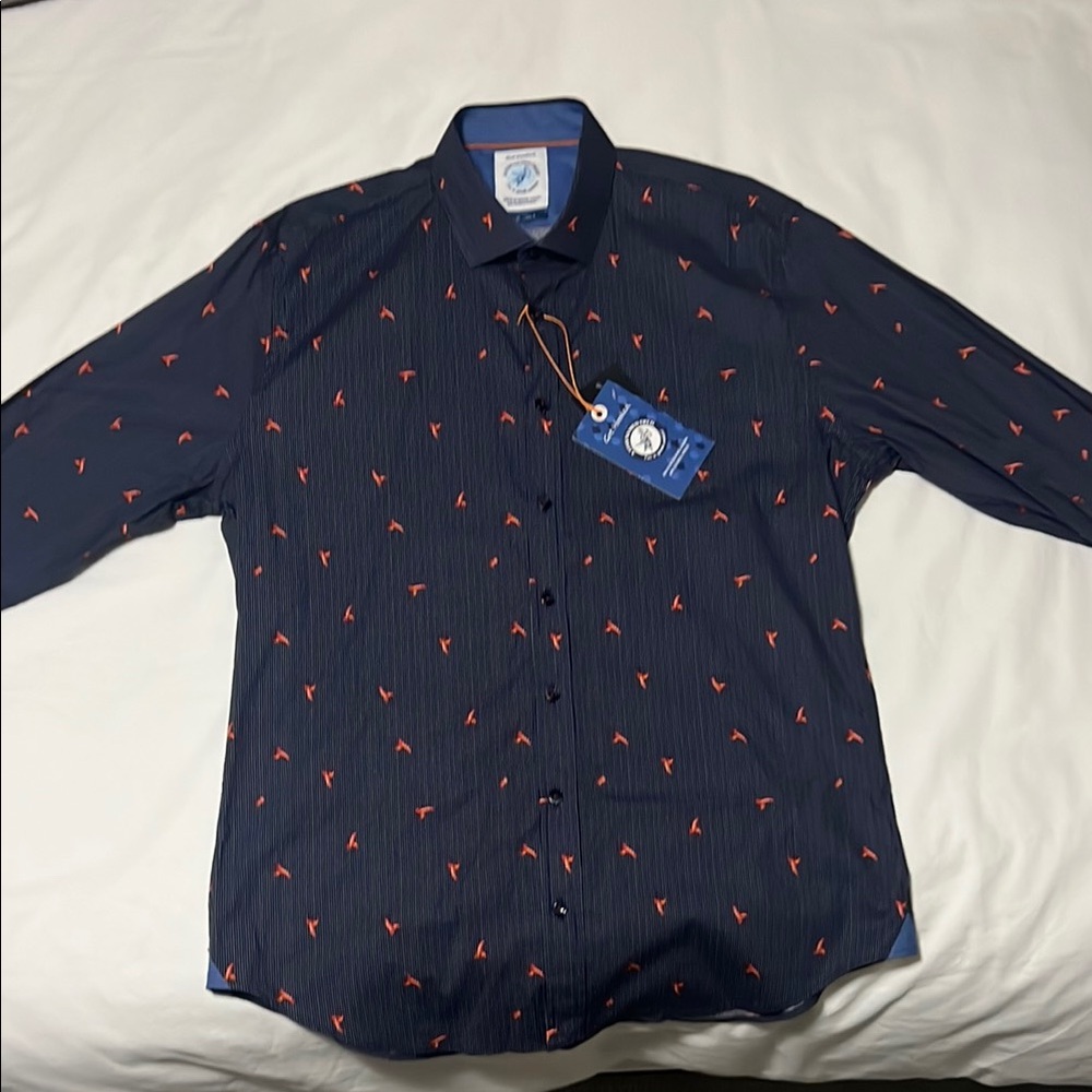 Men’s Navy Dress Shirt with Little Lobsters